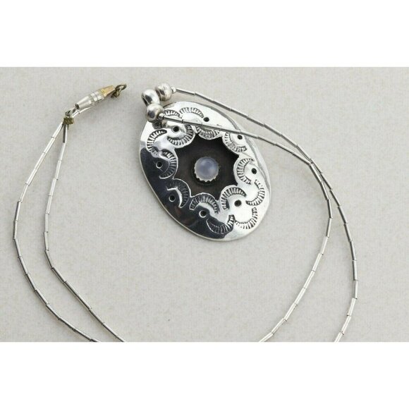 Sterling Silver Moonstone Liquid Beads Necklace 18 inch - Picture 4 of 8